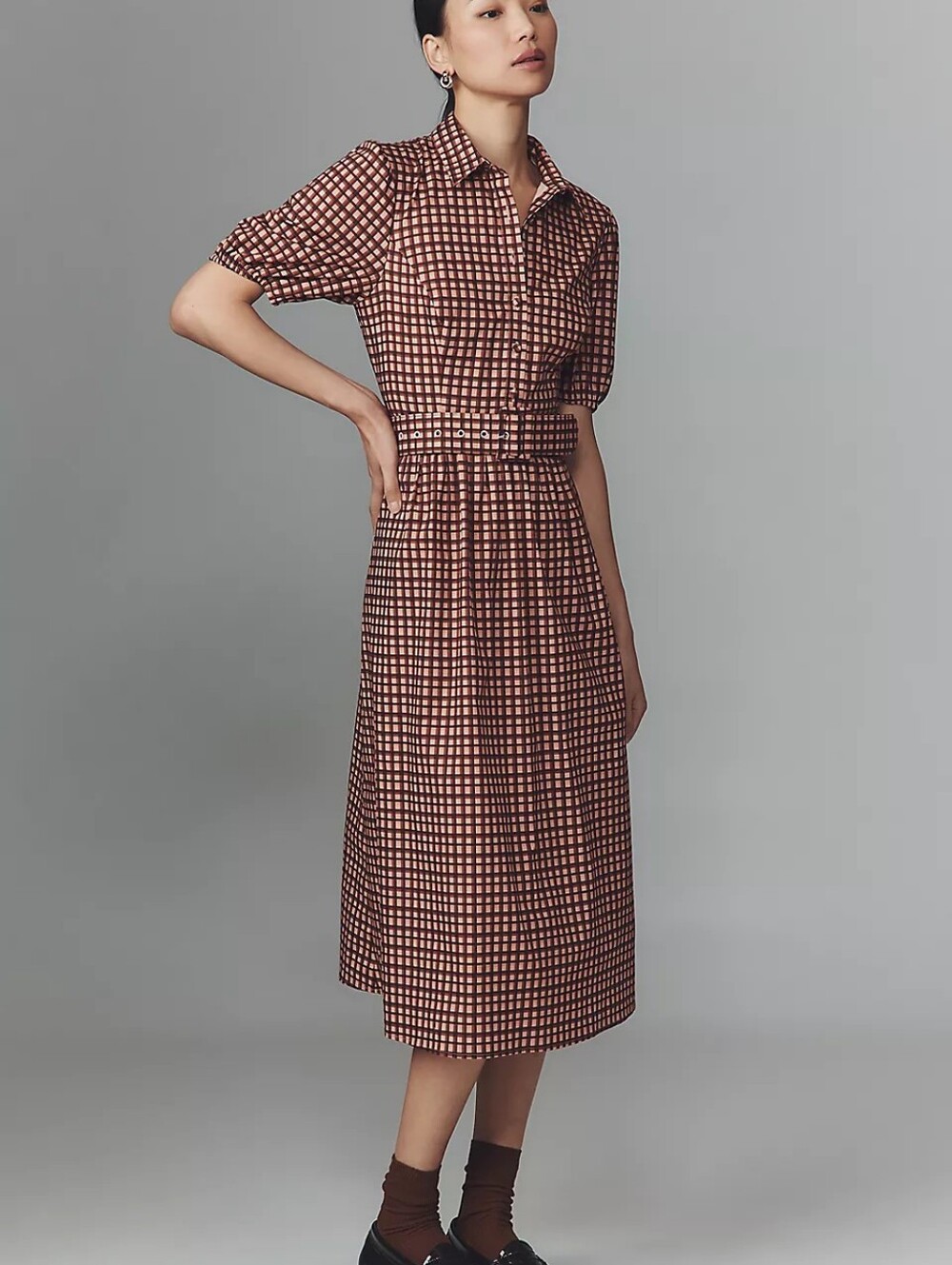 Hutch Parker Short-Sleeve Belted Midi Dress